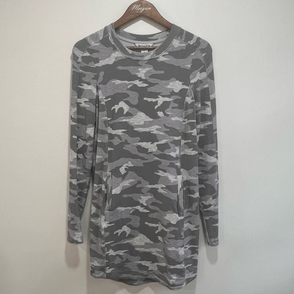 Athleta Balance Camo Luxe Sweatshirt Dress Athleisure Travel Long Sleeve, XS - Picture 3 of 11